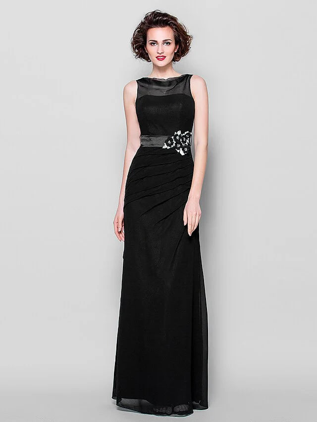 Wholesale Mother of the Bride Dress Cowl Neck Floor Length Georgette Sleeveless with Sash Ribbon Beading Appliques